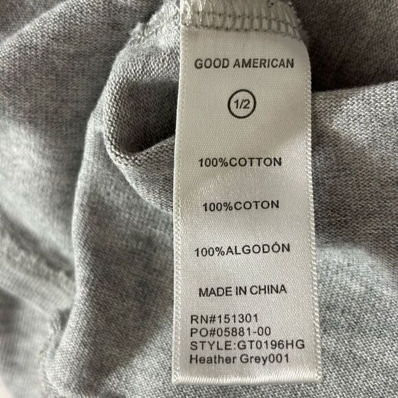 GOOD AMERICAN Long Sleeve Crew Neck T-Shirt Gray Heather size 1\2 - Picture 6 of 13